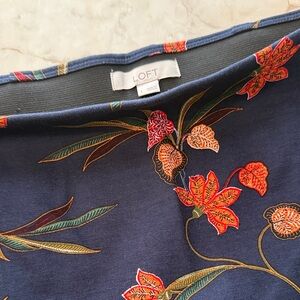 LOFT Navy Skirt with Red and Orange Floral Design